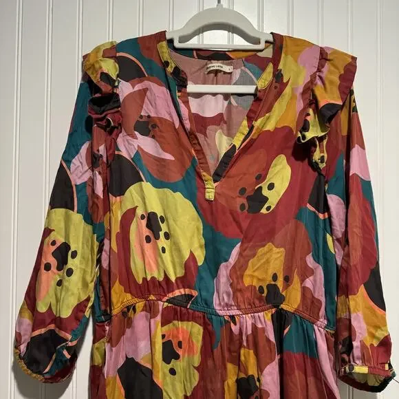 Marine Layer Elise Mini Dress Abstract Floral Size Large - Picture 3 of 8